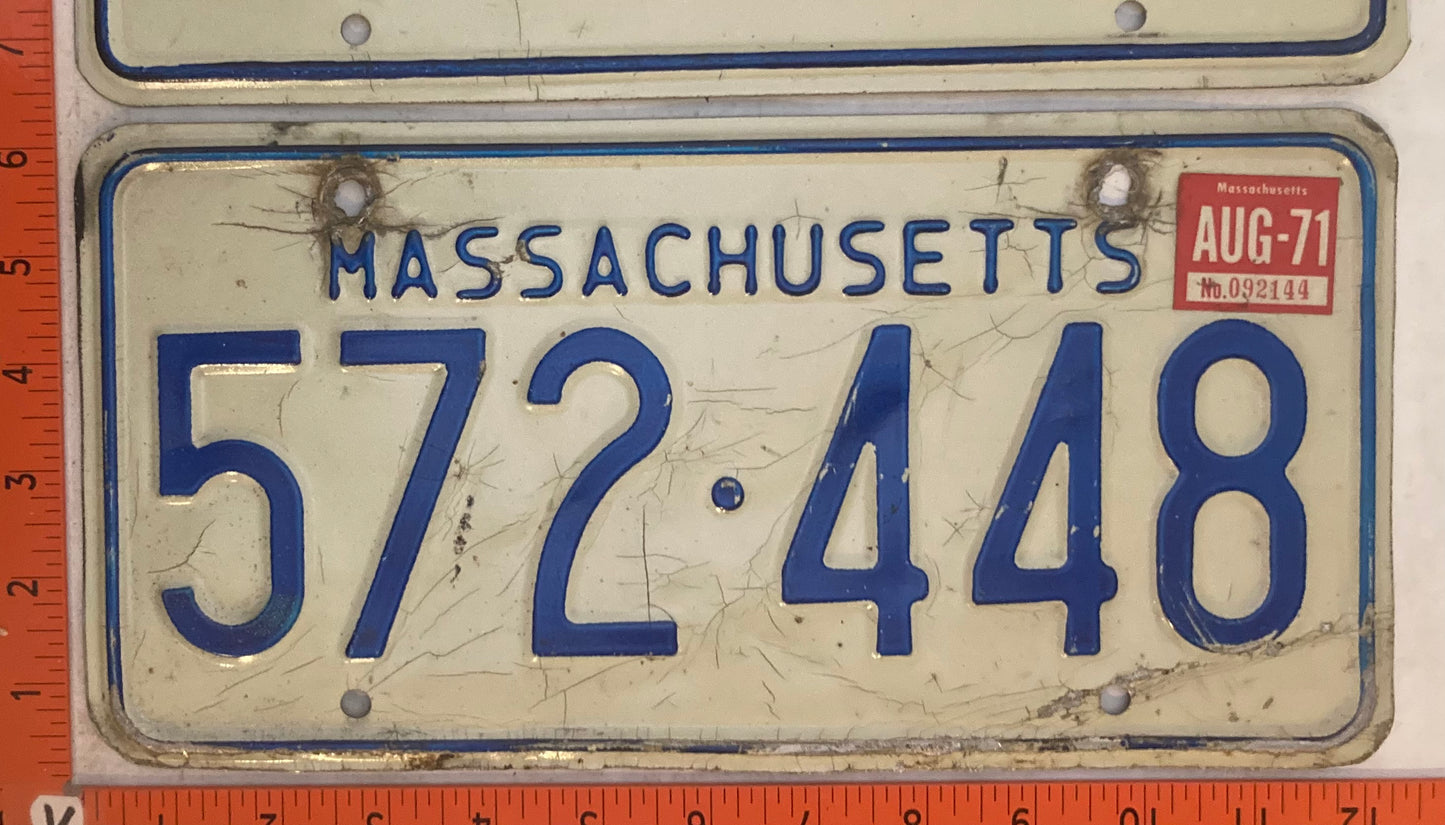 1971 Massachuetts #572-448 Passenger License Plate (Pair)