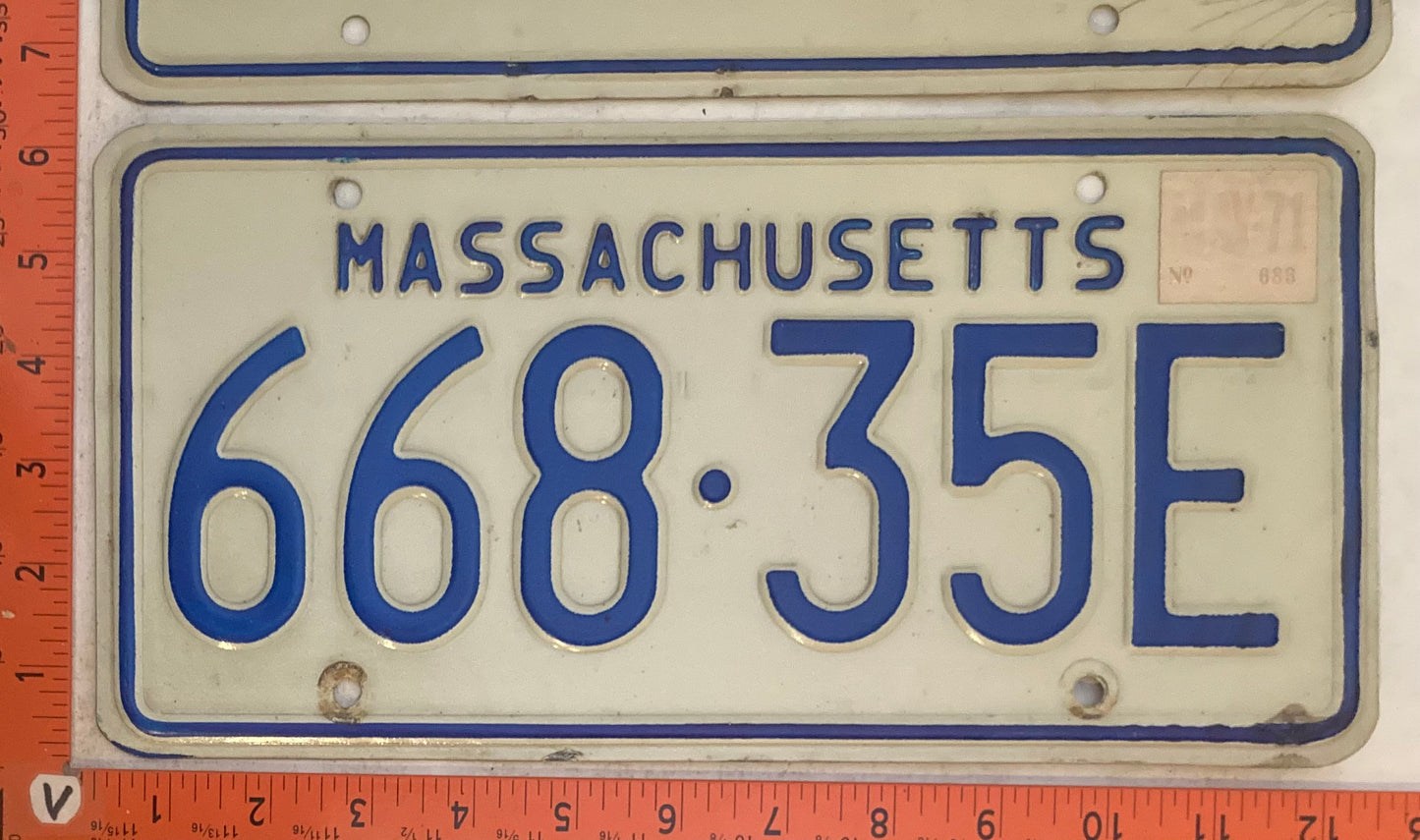 1971 Massachuetts #668-35E Passenger License Plate (Pair)