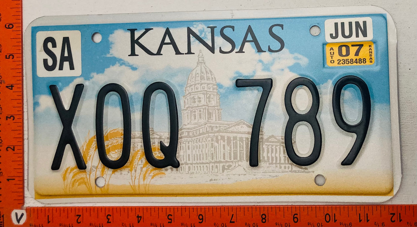 2007 Kansas #XOQ 789 Passenger License Plate
