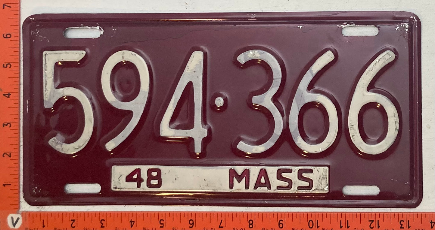 1948 Massachusetts #594.366 Passenger License Plate