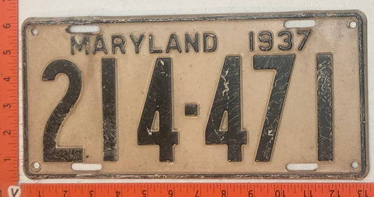 1937 Maryland #214-471 Passenger License Plate