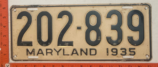 1935 Maryland #202-839 Passenger License Plate