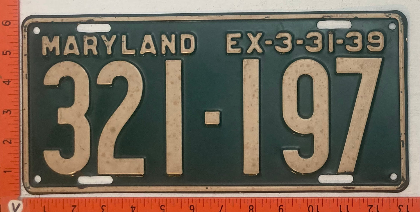 1939 Maryland #321-197 Passenger License Plate