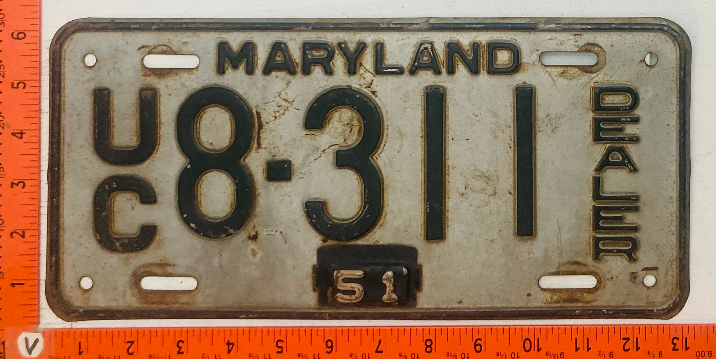 1951 Maryland #U/C 8-311 Used Car Dealer License Plate