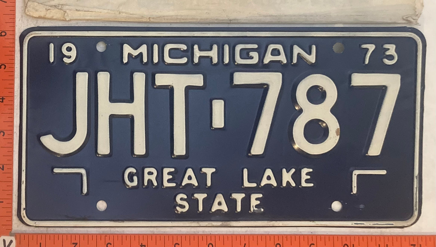 1973 Michigan #JHT-787 Passenger License Plate (with Envelope)
