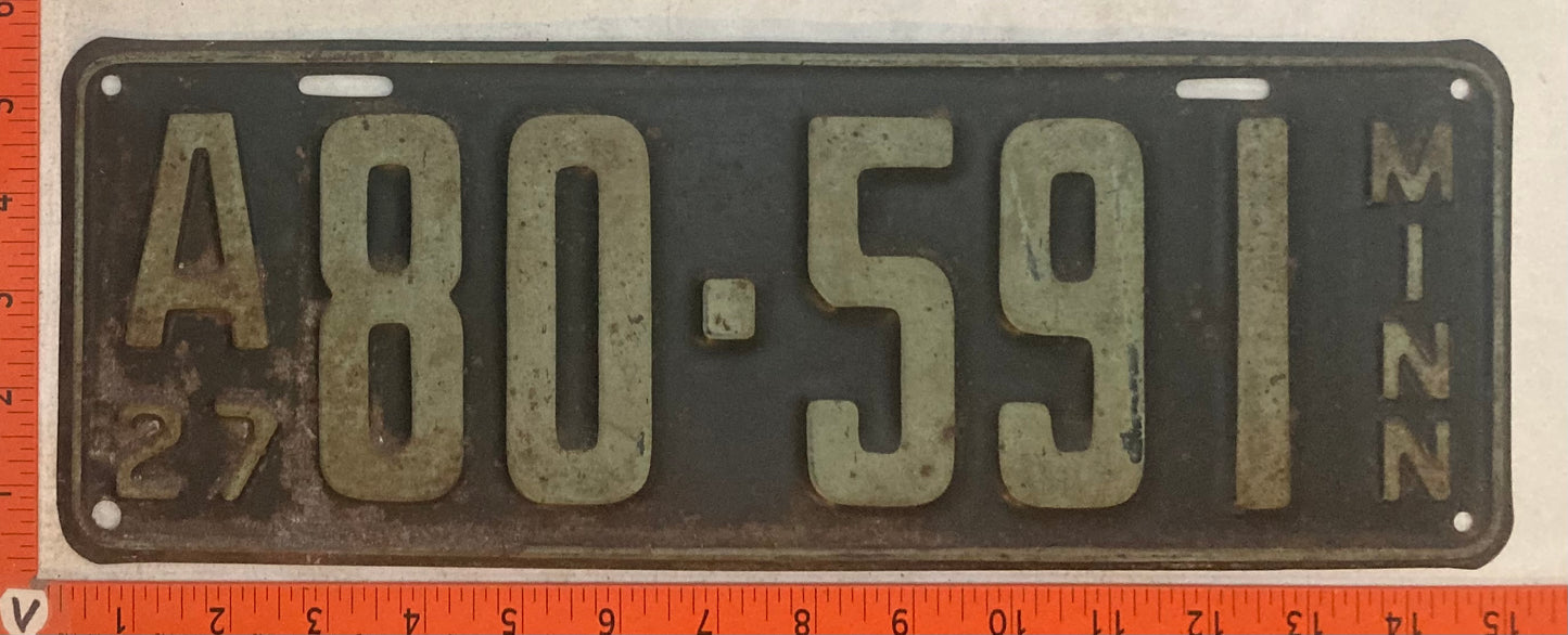 1927 Minnesota #A 80-591 Passenger License Plate