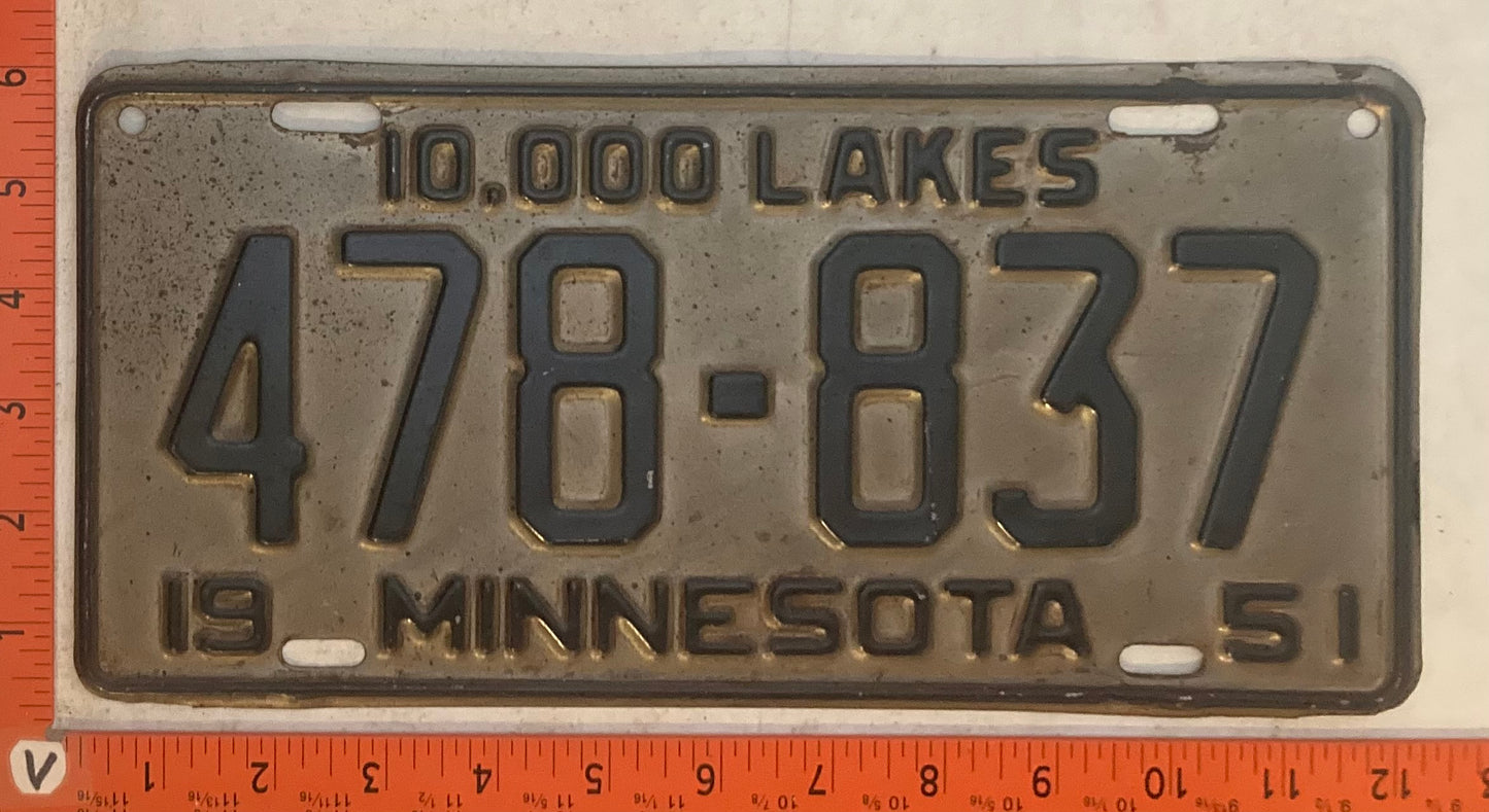 1951 Minnesota #478-837 Passenger License Plate