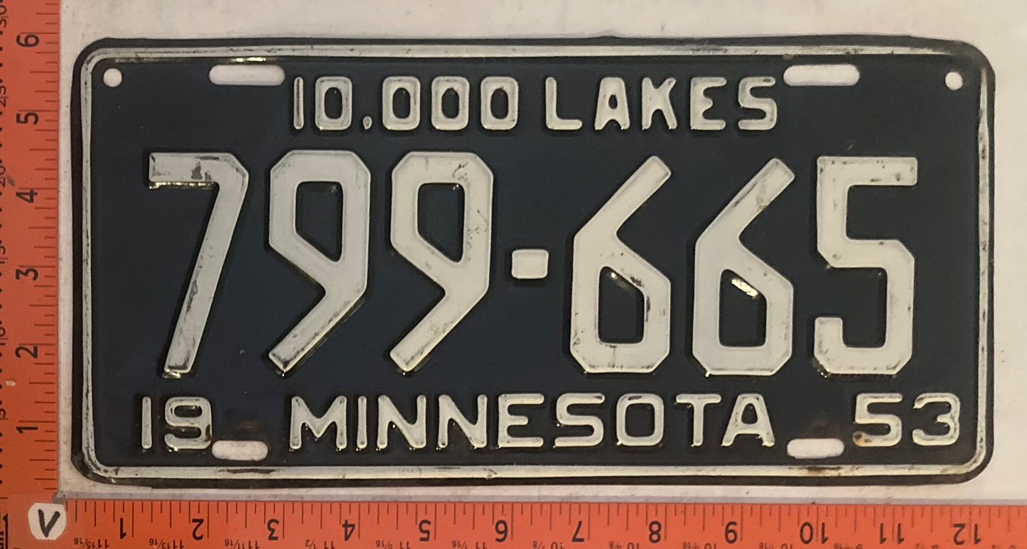 1953 Minnesota #799-665 Passenger License Plate