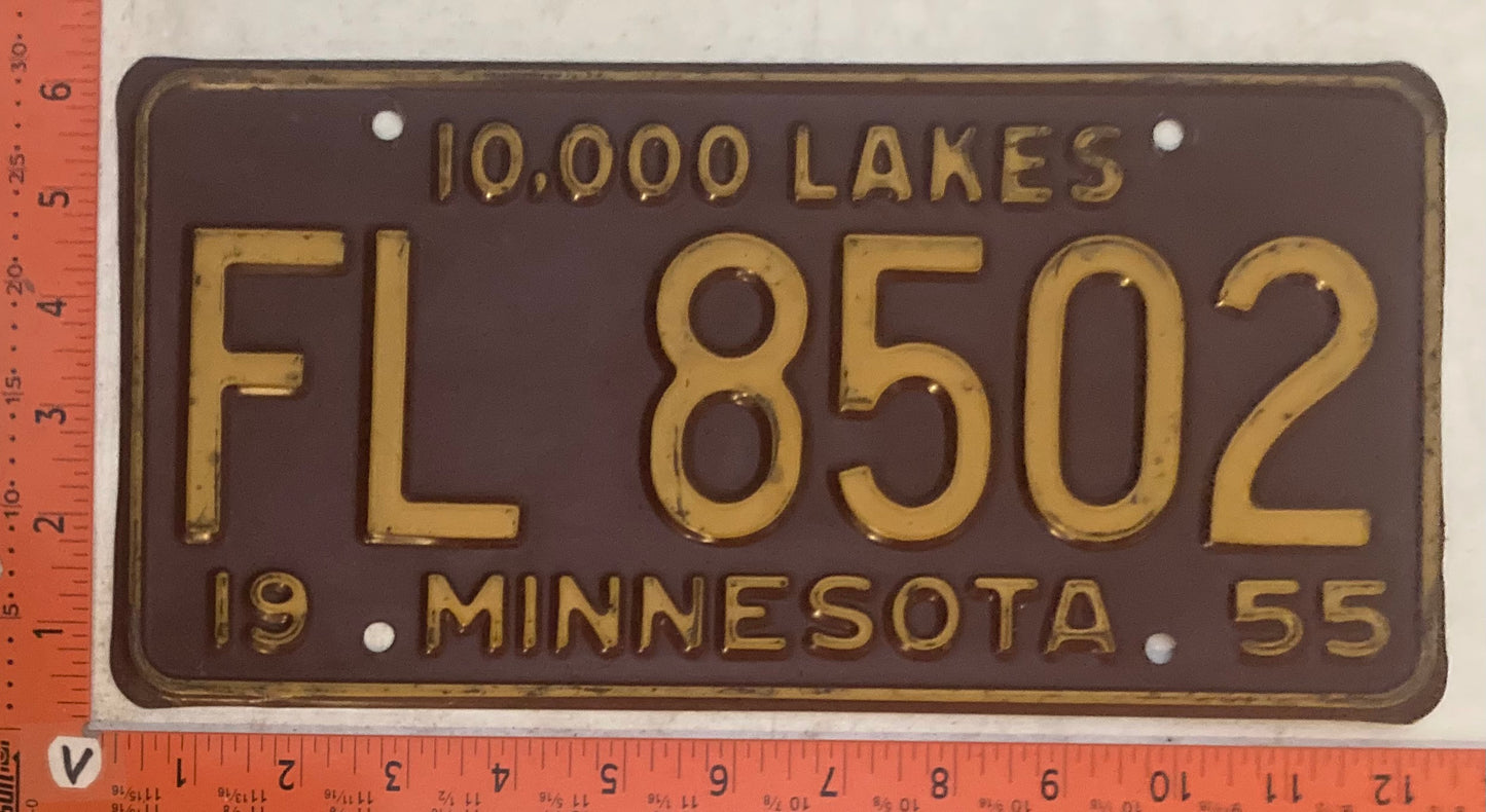 1955 Minnesota #FL 8502 Passenger License Plate