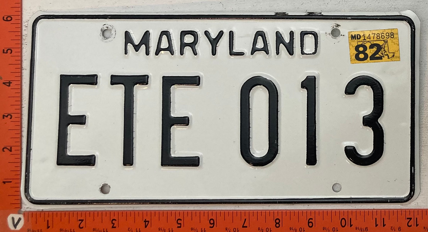 1982 Maryland #ETE 013 Passenger License Plate