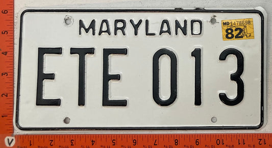1982 Maryland #ETE 013 Passenger License Plate