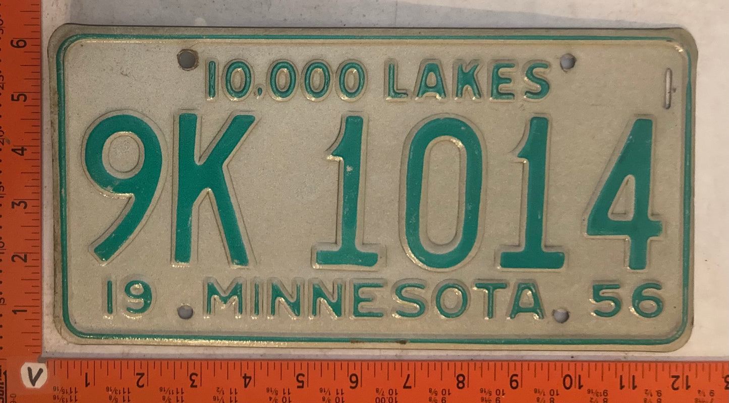 1956 Minnesota #9K 1014 Passenger License Plate