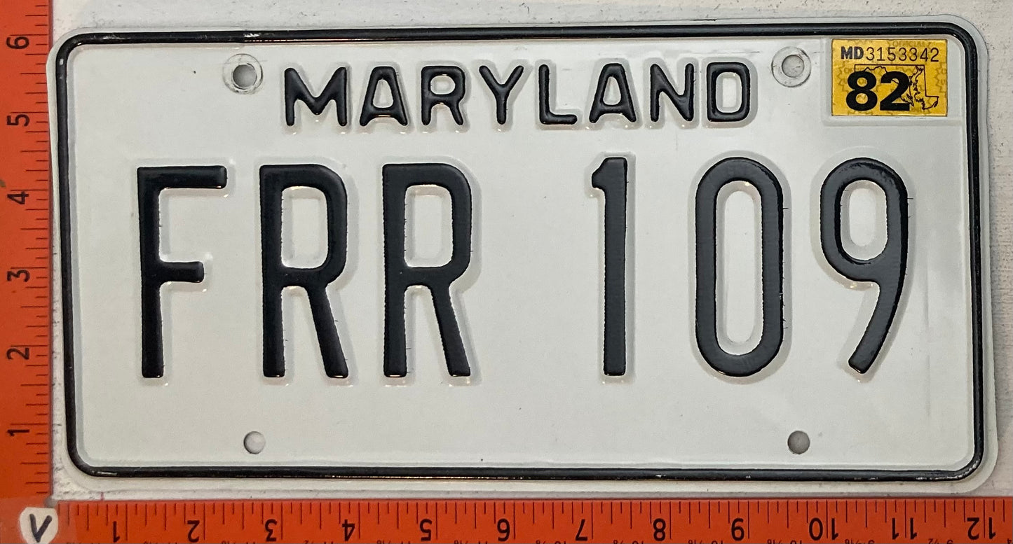 1982 Maryland #FRR 109 Passenger License Plate