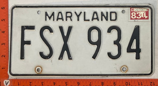 1983 Maryland #FSX 934 Passenger License Plate