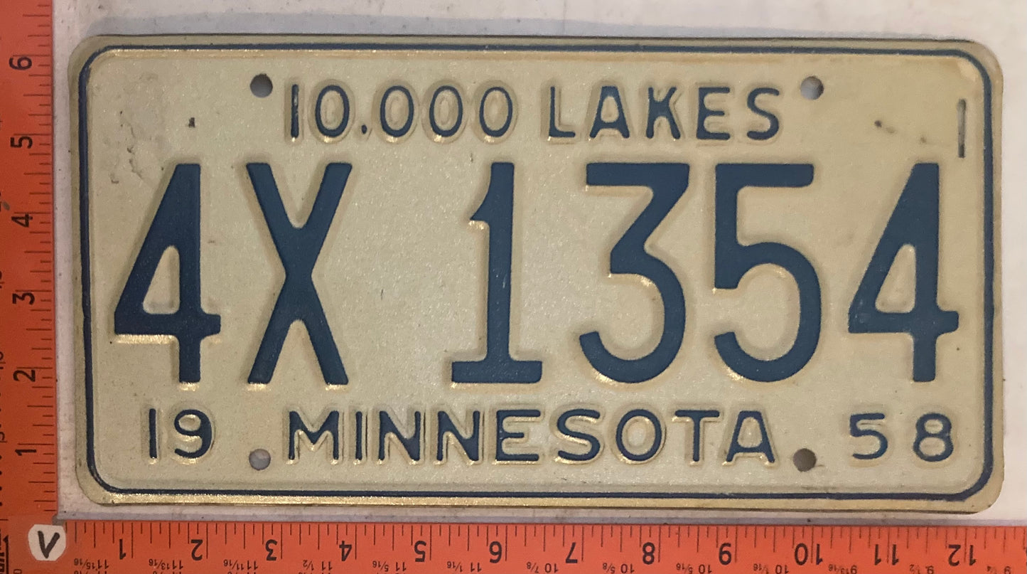 1958 Minnesota #4X 1354 Passenger License Plate