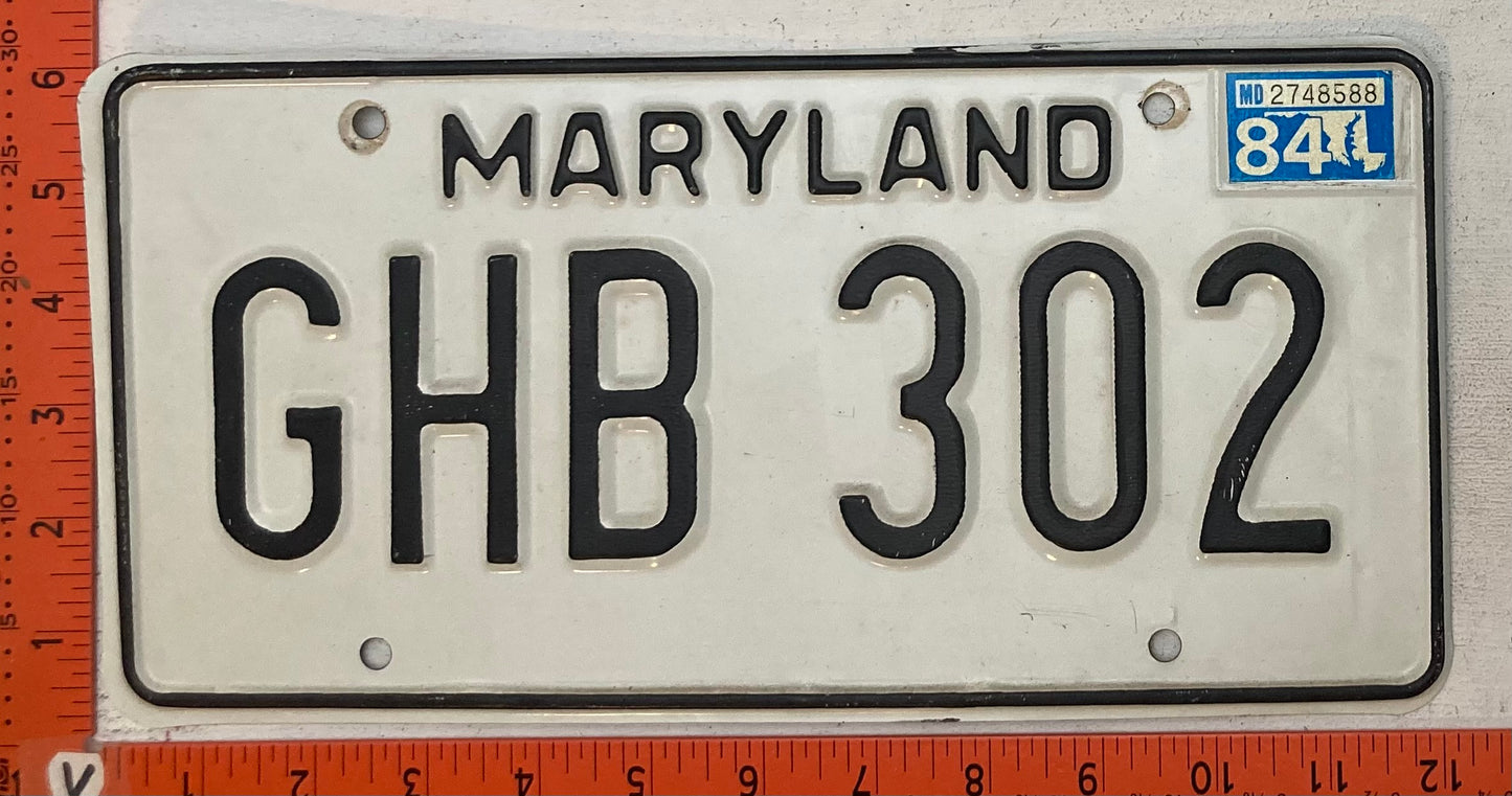 1984 Maryland #GHB 302 Passenger License Plate