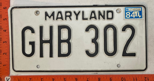 1984 Maryland #GHB 302 Passenger License Plate