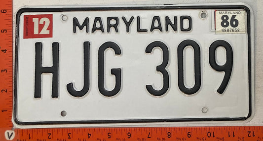 1986 Maryland #HJG 309 Passenger License Plate