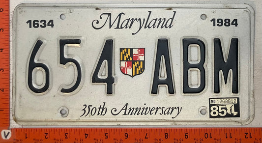 1985 Maryland #654 ABM Passenger License Plate