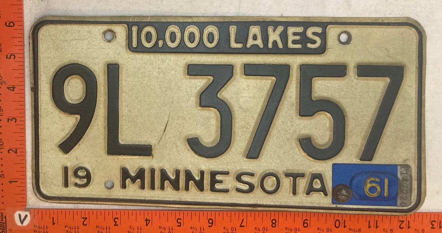 1961 Minnesota #9L 3757 Passenger License Plate