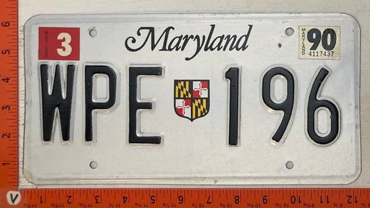 1990 Maryland #WPE 196 Passenger License Plate