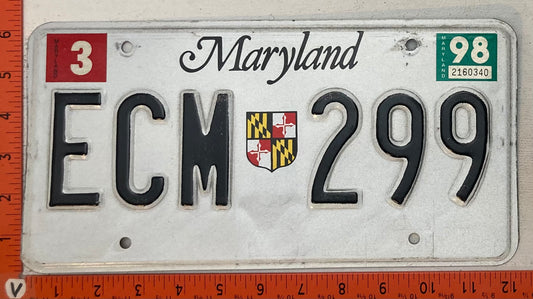 1998 Maryland #ECM 299 Passenger License Plate