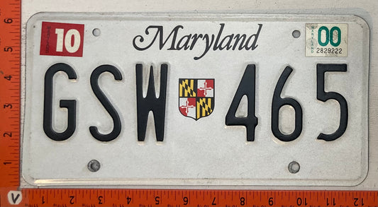 2000 Maryland #GSW 465 Passenger License Plate
