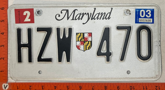 2003 Maryland #HZW 470 Passenger License Plate