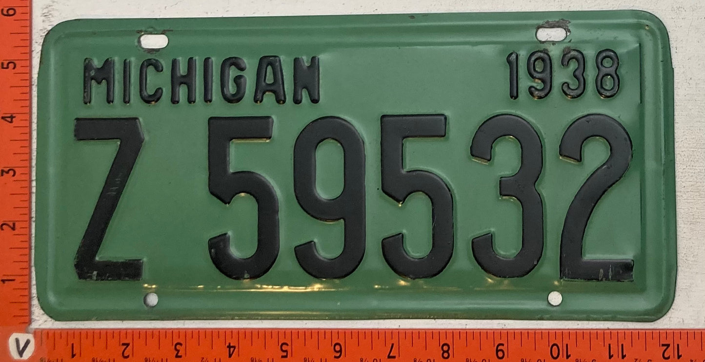 1938 Michigan #Z59532 Passenger License Plate