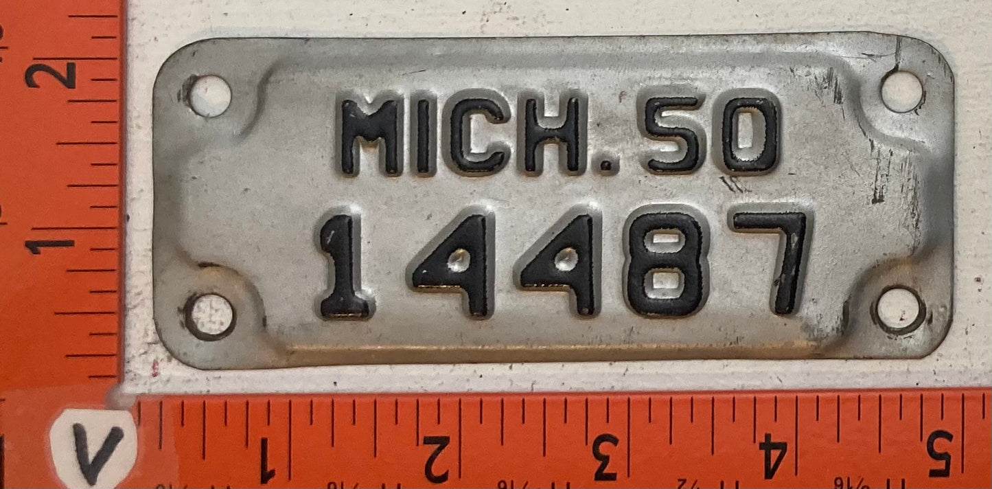 1950 Michigan #14487 Motorcycle License Plate