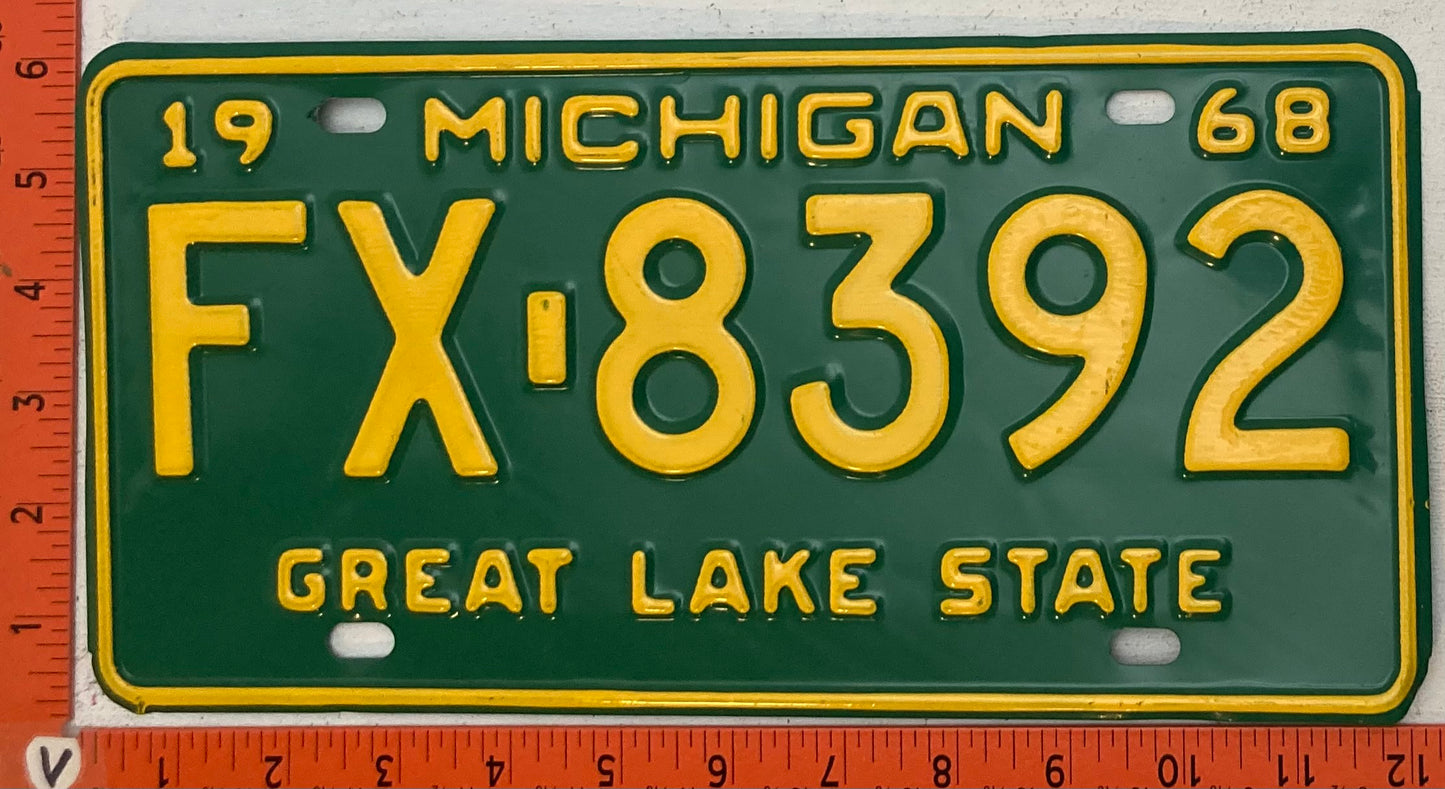 1968 Michigan #FX-8392 Passenger License Plate