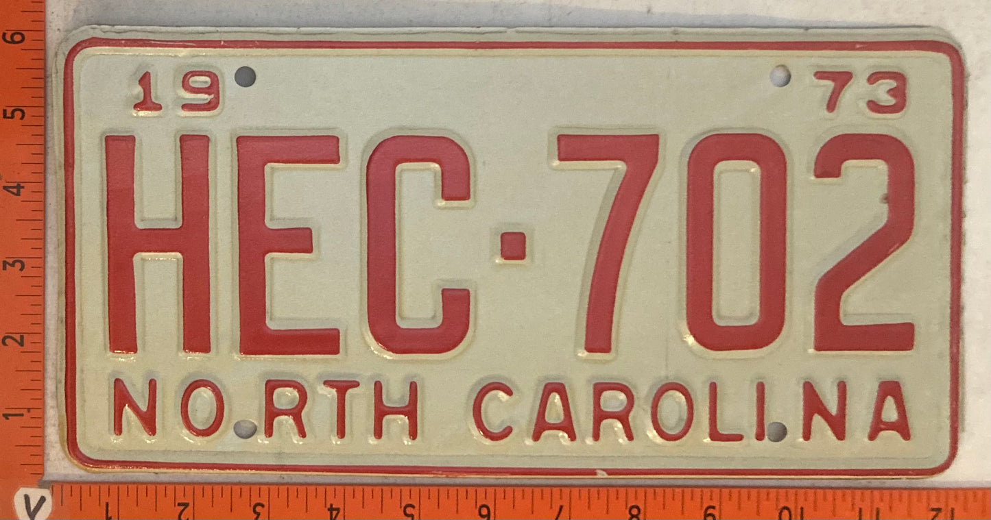 1973 North Carolina #HEC-702 Passenger License Plate
