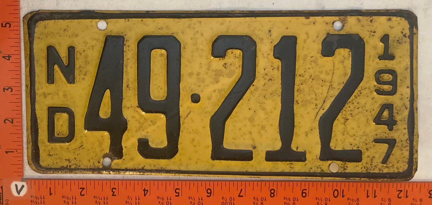 1947 North Dakota #49-212 Passenger License Plate