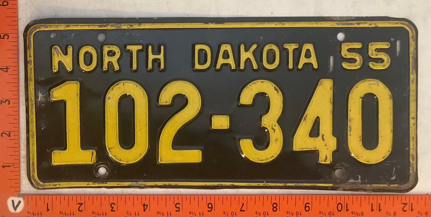 1955 North Dakota #102-340 Passenger License Plate