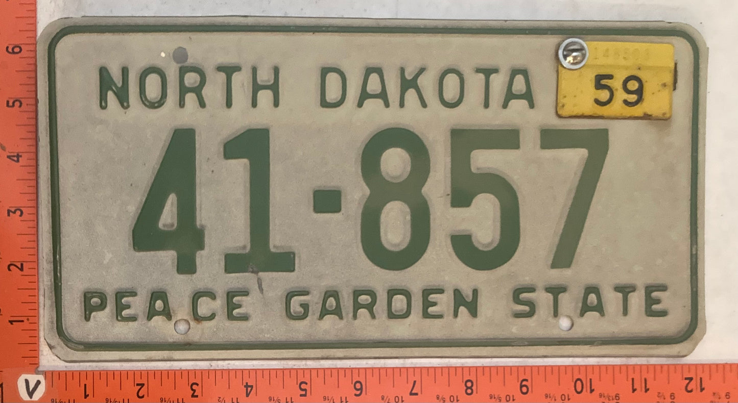 1959 North Dakota #41-857 Passenger License Plate