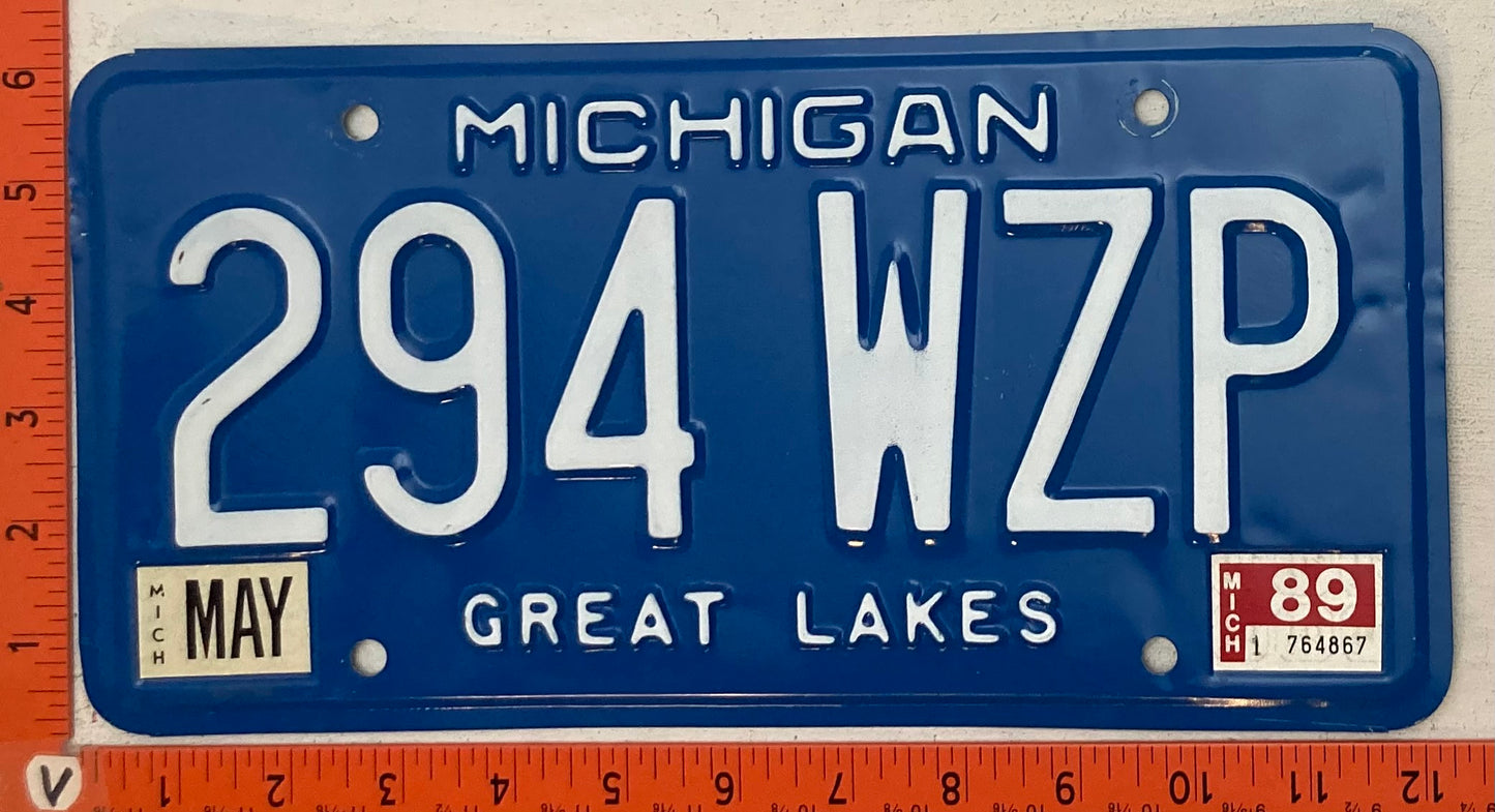 1989 Michigan #294 WZP Passenger License Plate