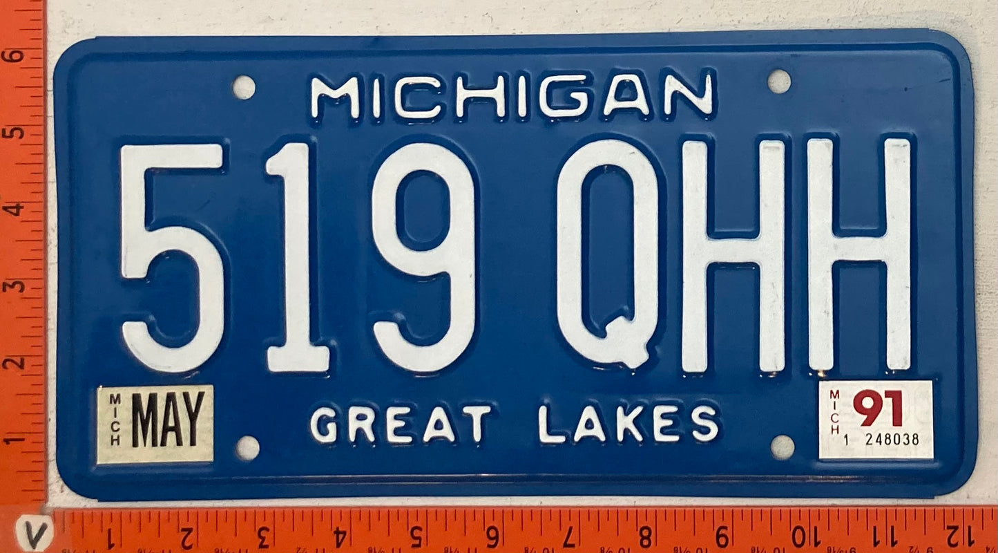 1991 Michigan #519 QHH Passenger License Plate