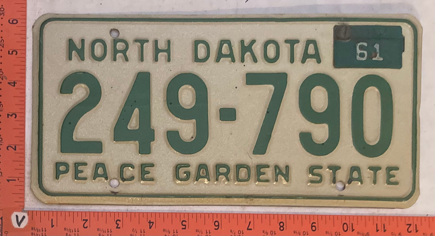 1961 North Dakota #249-790 Passenger License Plate