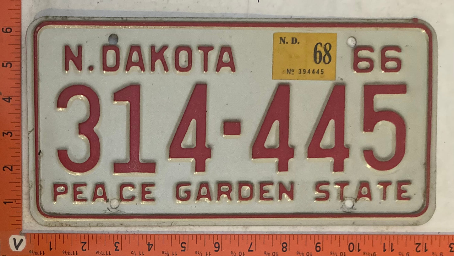 1968 North Dakota #314-445 Passenger License Plate