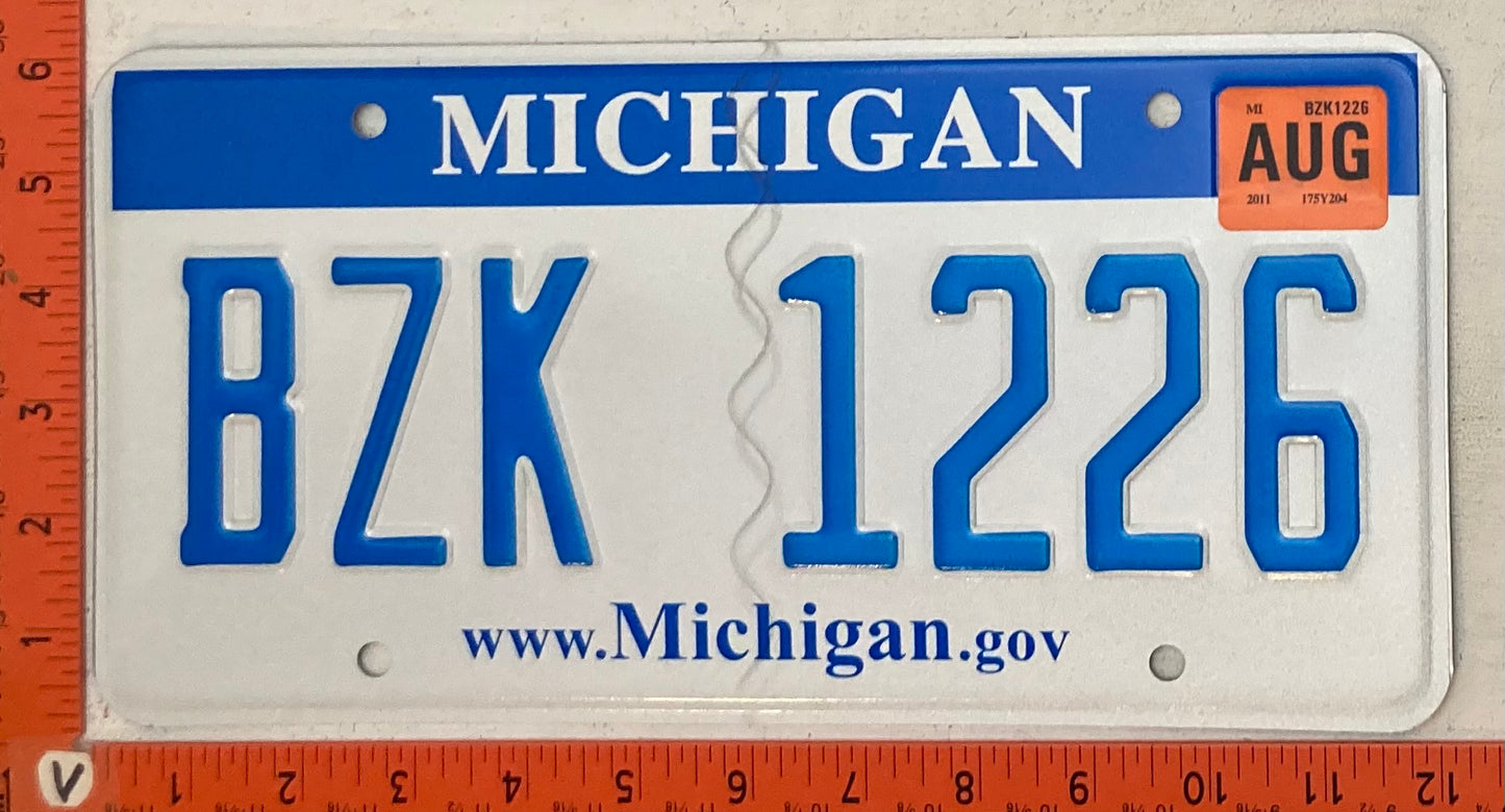 2011 Michigan #BZK 1226 Passenger License Plate