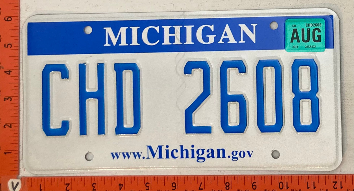 2012 Michigan #CHD 2608 Passenger License Plate