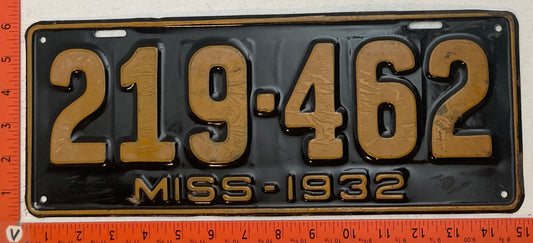 1932 Mississippi #219-462 Passenger License Plate