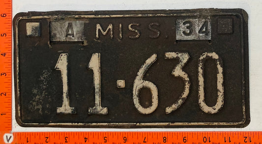 1934 Mississippi #11-630 Passenger License Plate