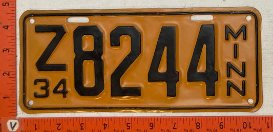 1934 Minnesota #Z 8244 Passenger License Plate