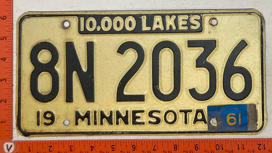 1961 Minnesota #8N 2036 Passenger License Plate