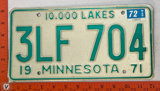 1972 Minnesota #3LF 704 Passenger License Plate
