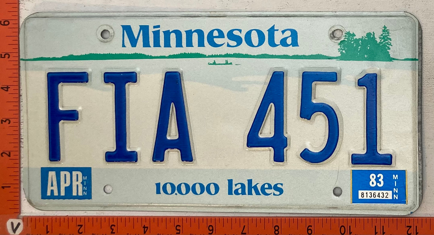 1983 Minnesota #FIA 451 Passenger License Plate