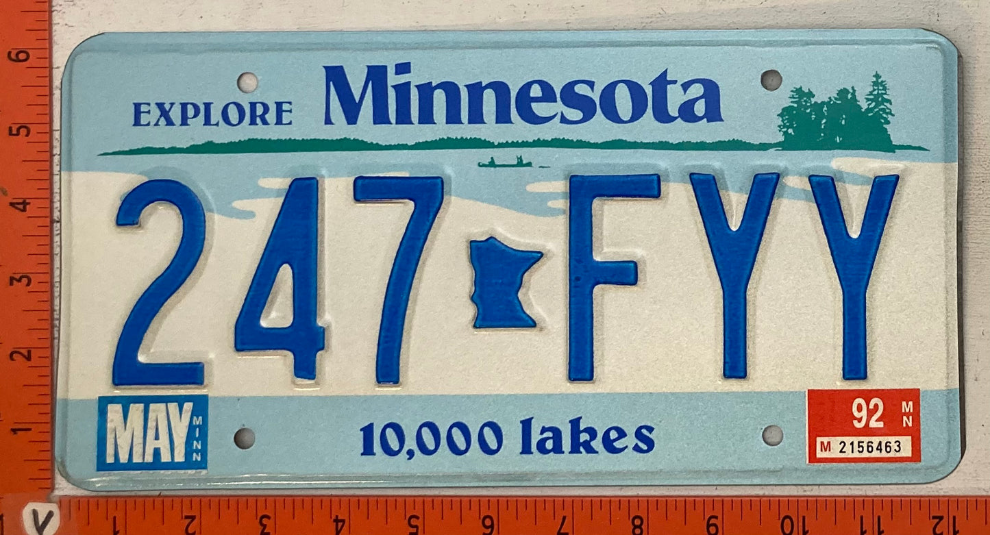1992 Minnesota #247 FYY Passenger License Plate
