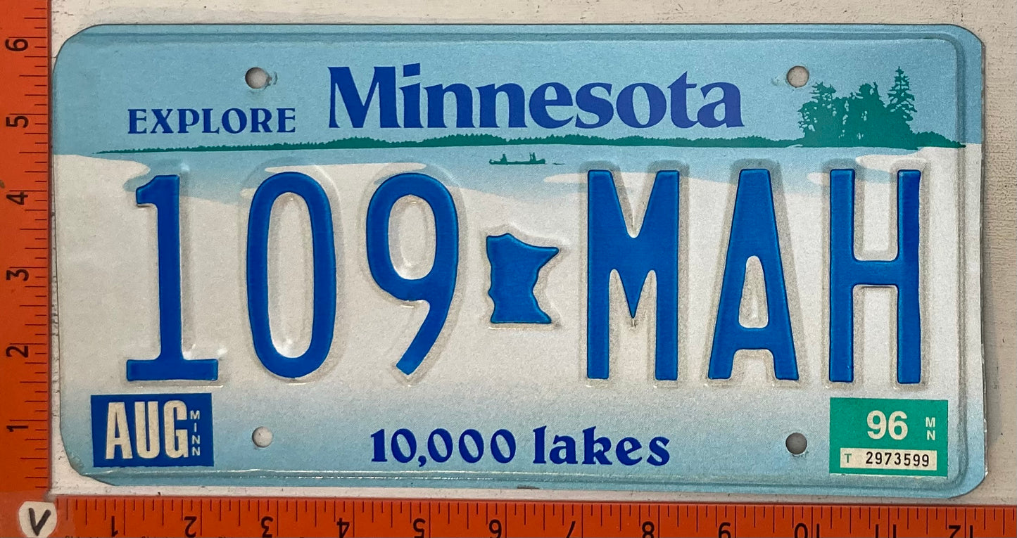 1996 Minnesota #109 MAH Passenger License Plate