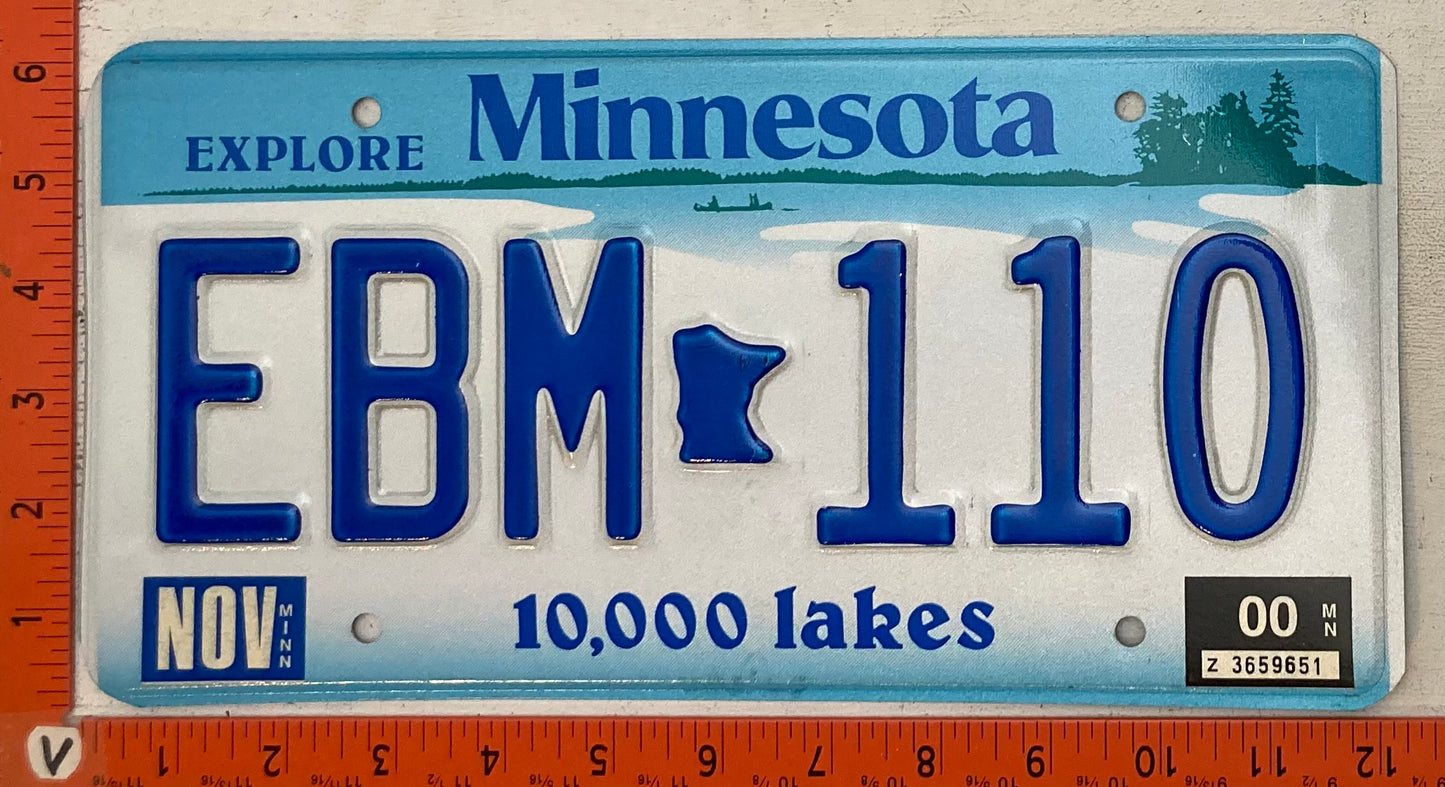 2000 Minnesota #EBM 110 Passenger License Plate